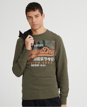 Superdry Organic Cotton Vintage Logo Camo Férfi Pulóver MélyOlivazöld | QERBL2954